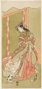 El actor Nakamura Noshio I como la Tercera Princesa (Nyosan no Miya) en la obra Fuki Kaete Tsuki mo Yoshiwara, representada en el Teatro Morita desde el primer día del undécimo mes de Ippitsusai Bunchō