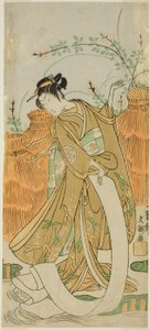 El actor Yamashita Kinsaku II en la danza de blanqueo de telas (Nuno sarashi) de Ippitsusai Bunchō