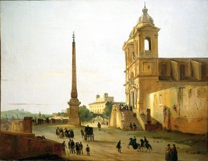 Italia, Roma, Iglesia de la Trinidad en el Monte y Obelisco de Salustio de Ippolito Caffi