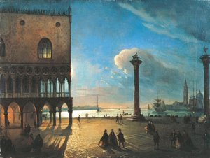 Piazzetta San Marco a la luz de la luna, Venecia, por Ippolito Caffi (1809-1866)