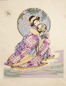 Punto de cruz de mujer en kimono con abanico de Ira Blount