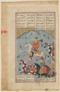 Faridun liderando a los persas contra el tirano Zahhak Iluminación de manuscrito del épico Shahna de Iranian Master