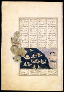 Iskander observando a las sirenas. Iluminación de manuscrito del épico Iskandar-nameh de Iranian Master