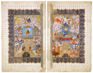 La Reina de Saba y el Rey Salomón Iluminación de manuscrito del épico Shahname de Ferdowsi
