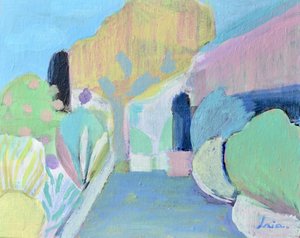 Sendero del jardín en tonos pastel