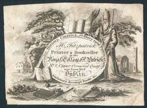 H Fitzpatrick, impresor y librero del Royal College of Saint Patrick, tarjeta comercial de Irish School