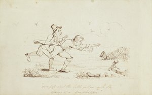 Sobre Pop Fue el Pequeño con el Salto de un Saltamontes, ilustración de libro que muestra a Dos Irlandeses Persiguiendo a un Duende, siglo XIX de Irish School