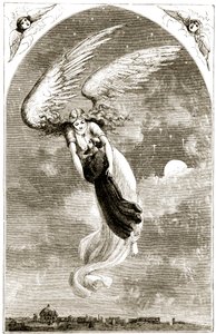 San Patricio llevado a Roma por el ángel, de The Trias Thaumaturga, o Tres Santos Milagrosos de Irlanda, por Mary Cusack (1829-99) publicado c.1890s
