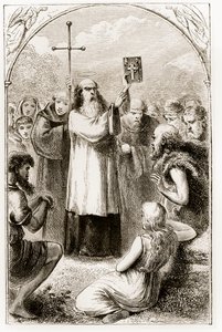 San Patricio mostrando al pueblo de Irlanda los Cuatro Evangelios, de The Trias Thaumaturga, o Tres Santos Milagrosos de Irlanda, por Mary Cusack (1829-99) publicado c.1890s de Irish School