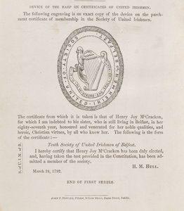 Sello de la Sociedad de Irlandeses Unidos de Belfast, hacia 1792 (grabado) de Irish School