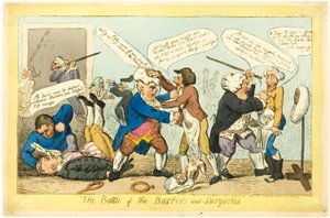 Batalla de barberos y cirujanos de Isaac Cruikshank