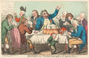 Zeichnung für den Zwölften-Kuchen in St. Annes Hill de Isaac Cruikshank