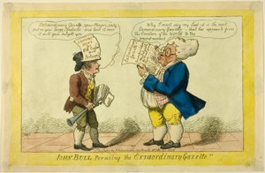 John Bull hojeando la Gaceta Extraordinaria de Isaac Cruikshank