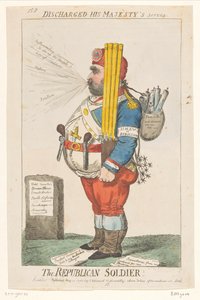 Spotprent op Charles James Fox, 1798 ¡El soldado republicano! (título en el objeto) de Isaac Cruikshank