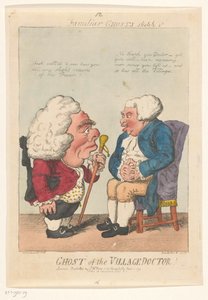 Spotprent op de dorpsarts, 1799 ¡Fantasma del médico del pueblo! (título en el objeto) Fantasmas familiares (título de la serie en el objeto) de Isaac Cruikshank