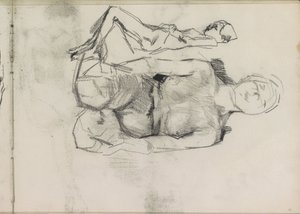 Desnudo femenino arrodillado y reclinado