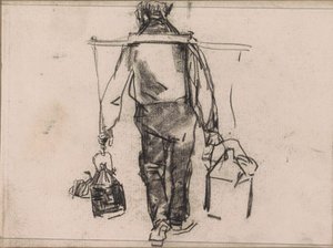 Hombre con yugo, visto de espaldas de Isaac Israels
