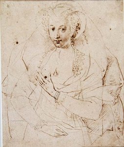 Retrato de una dama desconocida, formalmente llamada Lucy Harrington, Condesa de Bedford, un boceto para una miniatura (No.3902) c.1605 de Isaac Oliver
