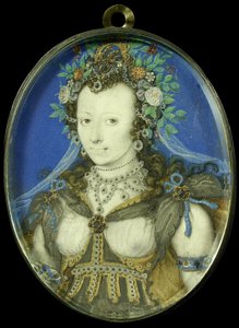 Retrato de una mujer vestida con un disfraz de Flora de Isaac Oliver