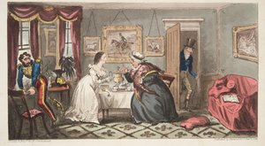 Un galán de baño y una bella frágil o el Sr. B. y la Srta. L., de The English Spy, pub. 1824 de Isaac Robert Cruikshank