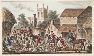 Saliendo; Una vista del Kennel de Berkeley Hunt, de The English Spy, pub. 1824 de Isaac Robert Cruikshank