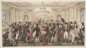 Interior de un infierno moderno - vide. Los dados trucados, de The English Spy, pub. 1824 de Isaac Robert Cruikshank