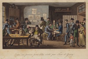 Lógica en la prisión de deudores, siendo visitado por Tom y Jerry de Isaac Robert Cruikshank
