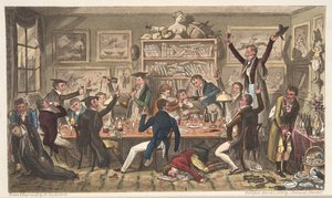 Transportes de Oxford, o Exiliados Universitarios, de The English Spy, publicado en Londres, 1824 de Isaac Robert Cruikshank