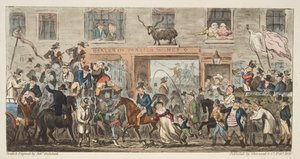 La procesión cómica de The English Spy, pub. 1824 de Isaac Robert Cruikshank