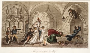 Travesuras en Westminster, de The English Spy, pub. 1824 de Isaac Robert Cruikshank