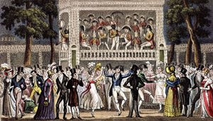 Un baile en el jardín de Vauxhall en Londres c. 1830, grabado de Isaac Robert & George (1792 1878) Cruikshank