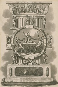 Capitel corintio, rosas, claveles y tulipanes; Altibajos, idas y venidas de la vida en Londres de Isaac, Robert and George Cruikshank