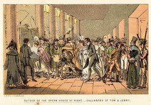 Fuera de la Casa de la Ópera por la noche de Isaac, Robert and George Cruikshank