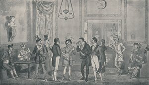 El Cuarto Verde en el Teatro Drury Lane, 1821 de Isaac, Robert and George Cruikshank