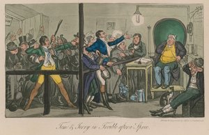 Tom y Jerry en problemas después de una juerga de Isaac, Robert and George Cruikshank