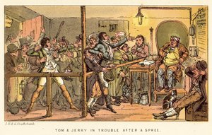 Tom y Jerry en problemas después de una juerga de Isaac, Robert and George Cruikshank