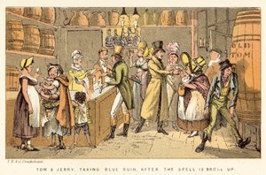 Tom y Jerry, tomando Blue Ruin, después de que el hechizo se rompe de Isaac, Robert and George Cruikshank