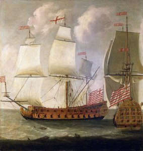 Doble descripción de un buque armado "Indiaman", de la época del rey Guillermo III de Inglaterra (1650-1702), de la Compañía de las Indias Orientales