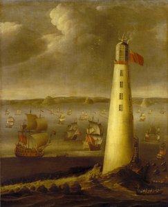 Faro de Eddystone, frente a la costa de Devon (Inglaterra). Óleo sobre lienzo, hacia 1708, de Isaac Sailmaker (1633-1721).