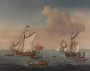 Barcos en el estuario del Támesis, cerca de Sheerness de Isaac Sailmaker
