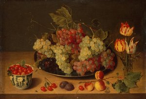 Bodegón con frutas y flores (óleo)