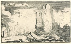 El castillo de Jaarsveld, destruido por los franceses en 1672
Slot te Iaarsveldt (título en el objeto)
Serie de trece ilustraciones de pueblos y castillos de la provincia de Utrecht destruidos por los franceses en 1672 (título de la serie) de Isaac Sorious
