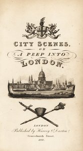 Página de título caligráfico con viñeta de la ciudad de Londres con la Catedral de San Pablo