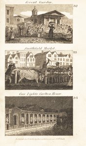 Oficios en la Inglaterra de la Regencia: Covent Garden, Mercado de Smithfield y luces de gas en Carlton House de Isaac Taylor