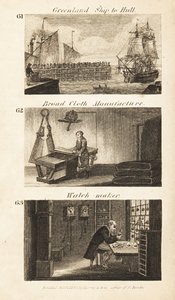 Oficios en la Inglaterra de la Regencia: barco de Groenlandia a Hull, fabricación de paño y relojero de Isaac Taylor