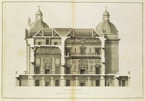 Houghton Hall: sección transversal del Hall y el Salón, grabado por Pierre Fourdrinier, 1735 de Isaac Ware