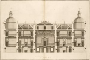 Houghton Hall: sección del frente oeste, grabado por Pierre Fourdrinier, 1735 de Isaac Ware