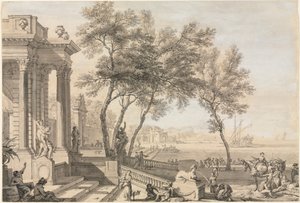 Fantastic Harbor Scene with Architecture and Figures de Isaac de Moucheron