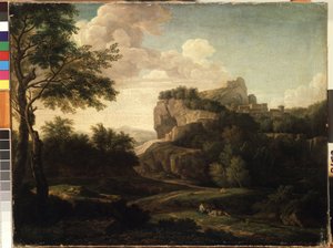 Pintura ""Paisaje"" de Isaac de Moucheron (1667-1744) Museo de Bellas Artes Mikalojus Konstantinas Ciurlionis del siglo XVIII, Kaunas, Lituania