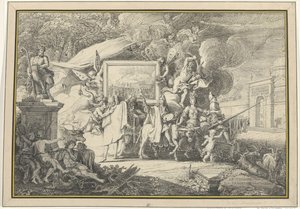 Sátira sobre la pintura y la Academia Francesa Le Triomphe du Vangeur d